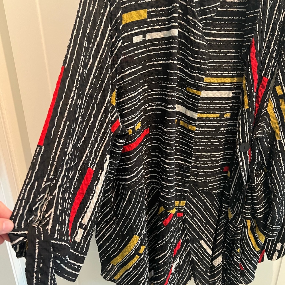 IC by Connie K, Striped Black Cardigan with Red and Yellow Accents, Size 3X